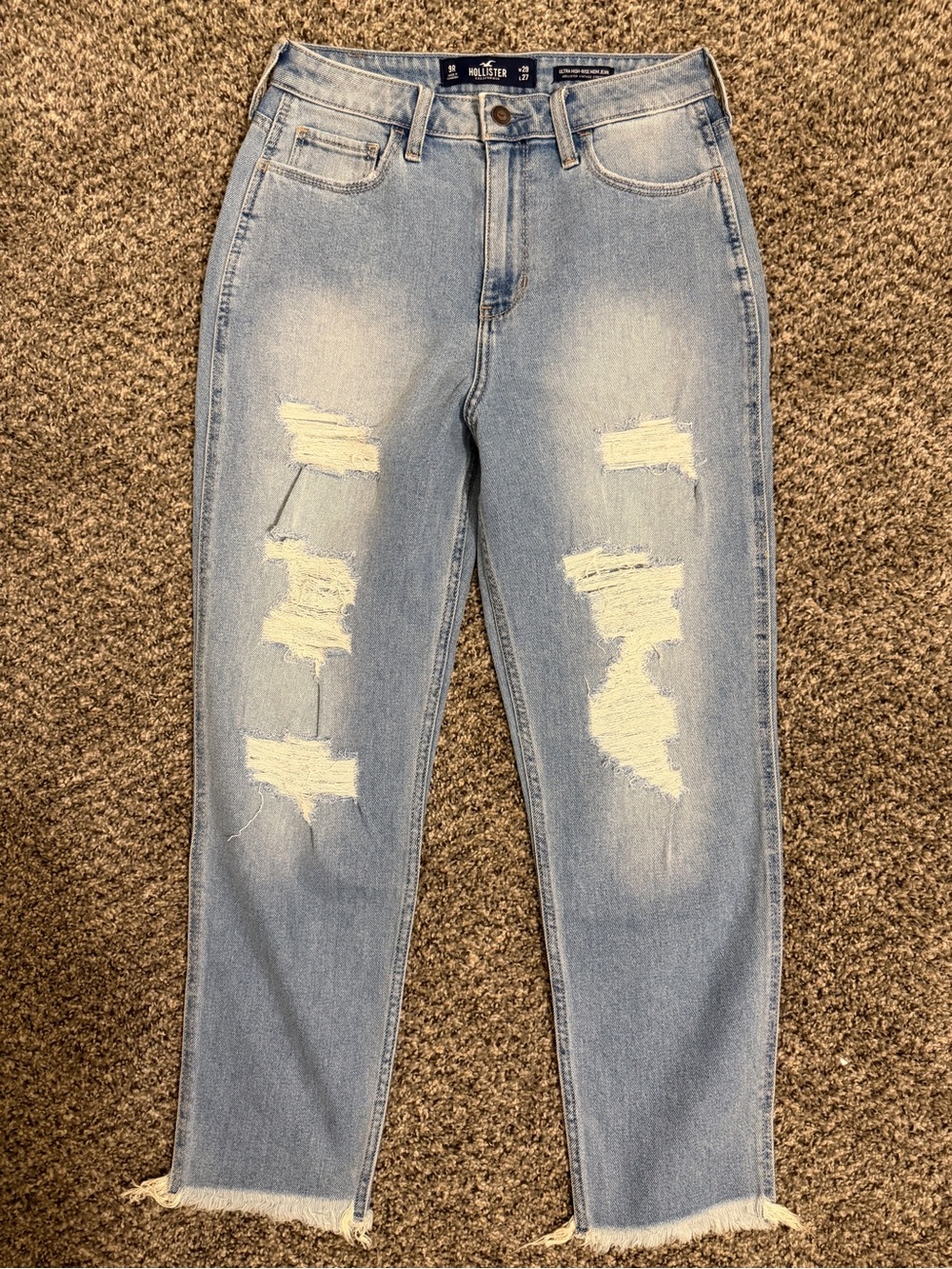 Hollister Light Wash Distressed Straight-Leg Jeans